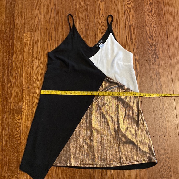 Venus Small Black/Cream/Bronze Spaghetti Strap Wrap Detail Dress - Picture 4 of 9